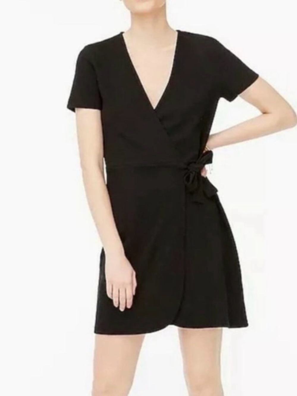 J Crew Factory Textured Knit Faux Wrap Mini Dress, Short Sleeve